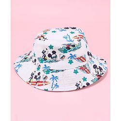 Babyhug Disney Bucket Hat with Mickey Mouse Family Print White - Diameter 17.5 cm