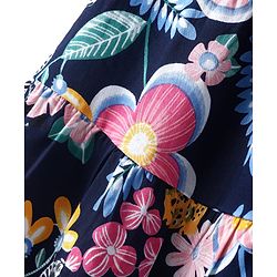 Babyhug Rayon Woven Sleeveless Frock with Jungle Theme Print - Navy Blue