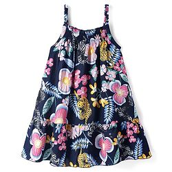 Babyhug Rayon Woven Sleeveless Frock with Jungle Theme Print - Navy Blue