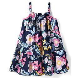 Babyhug Rayon Woven Sleeveless Frock with Jungle Theme Print - Navy Blue