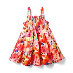 Babyhug Woven Sleeveless Frock & Headband with Smock Detailing & Floral Print - Orange