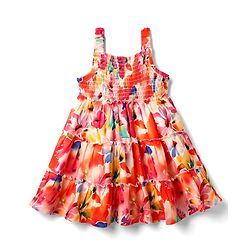 Babyhug Woven Sleeveless Frock & Headband with Smock Detailing & Floral Print - Orange