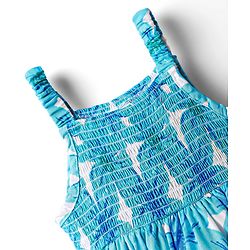 Babyhug Woven Sleeveless Frock With Smock Detailing & Floral Print - Light Blue