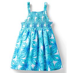 Babyhug Woven Sleeveless Frock With Smock Detailing & Floral Print - Light Blue