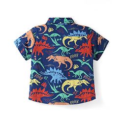 Babyhug Single Jersey Knit Half Sleeves Dino Printed Shirt & Shorts Set - Navy Blue & Beige