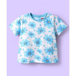 Babyhug Cotton Knit Half Sleeves Night Suit With Floral Print - Blue