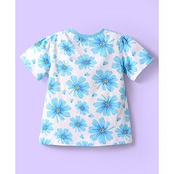 Babyhug Cotton Knit Half Sleeves Night Suit With Floral Print - Blue