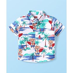 Babyhug Single Jersey Knit Half Sleeves Beach Theme Printed Co-ords Shirt & Shorts Set - White