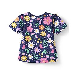 Babyhug Cotton Knit Half Sleeves Night Suit With Floral Print - Navy Blue