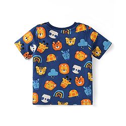 Babyhug Single Jersey Knit Half Sleeves Animal Printed T-Shirt & Shorts Set - Orange & Navy Blue
