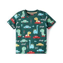 Babyhug Single Jersey Knit Half Sleeves Dino Printed T-Shirt & Shorts Set - Green & Beige
