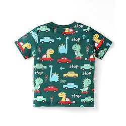 Babyhug Single Jersey Knit Half Sleeves Dino Printed T-Shirt & Shorts Set - Green & Beige