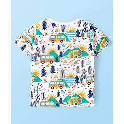 Babyhug Single Jersey Knit Half Sleeves Camping Printed T-Shirt & Shorts Set - White & Blue