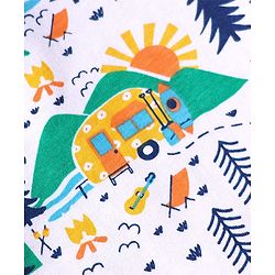Babyhug Single Jersey Knit Half Sleeves Camping Printed T-Shirt & Shorts Set - White & Blue