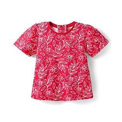 Babyhug Cotton Knit Half Sleeves Co-ords Night Suit with Floral Print - Red