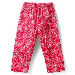 Babyhug Cotton Knit Half Sleeves Co-ords Night Suit with Floral Print - Red
