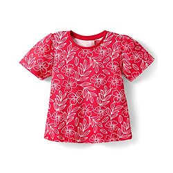 Babyhug Cotton Knit Half Sleeves Co-ords Night Suit with Floral Print - Red