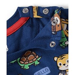 Babyhug Single Jersey Knit Half Sleeves T-Shirt & Shorts Set with Animal Print - Navy Blue & Red