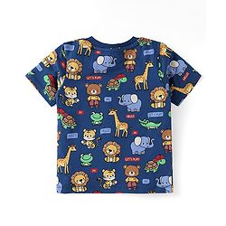 Babyhug Single Jersey Knit Half Sleeves T-Shirt & Shorts Set with Animal Print - Navy Blue & Red
