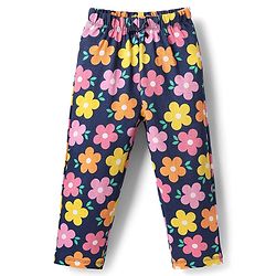 Babyhug Cotton Knit Half Sleeves Co-ords Night Suit With Floral Print - Navy Blue