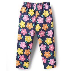 Babyhug Cotton Knit Half Sleeves Co-ords Night Suit With Floral Print - Navy Blue