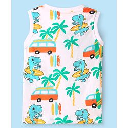 Babyhug Single Jersey Knit Sleeveless Beach Theme Printed Tank Co-ords T-Shirt & Shorts Set - White