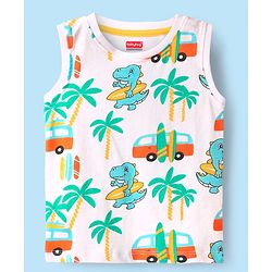 Babyhug Single Jersey Knit Sleeveless Beach Theme Printed Tank Co-ords T-Shirt & Shorts Set - White