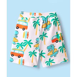 Babyhug Single Jersey Knit Sleeveless Beach Theme Printed Tank Co-ords T-Shirt & Shorts Set - White