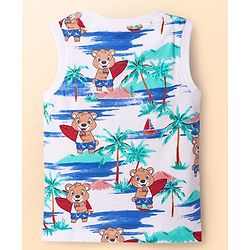 Babyhug Single Jersey Knit Sleeveless Tank T-Shirt & Shorts Co-Ord Set With Teddy Bear Print - White