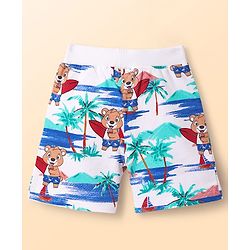 Babyhug Single Jersey Knit Sleeveless Tank T-Shirt & Shorts Co-Ord Set With Teddy Bear Print - White