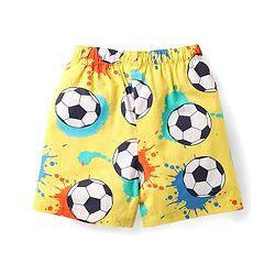 Babyhug Cotton Woven Above Knee Length Boxers With Checks & Football Print Pack Of 3 - Red Yellow & White