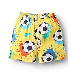 Babyhug Cotton Woven Above Knee Length Boxers With Checks & Football Print Pack Of 3 - Red Yellow & White