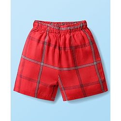 Babyhug Cotton Woven Boxers With Checks & Dino Print Pack Of 3 - Red Blue & White