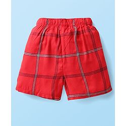 Babyhug Cotton Woven Boxers With Checks & Dino Print Pack Of 3 - Red Blue & White