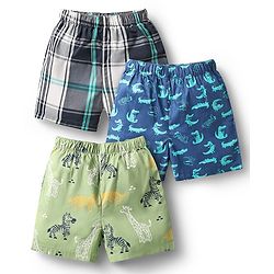 Babyhug Cotton Woven Boxers with Checks & Animal Print Pack Of 3 - Black Green & Navy Blue
