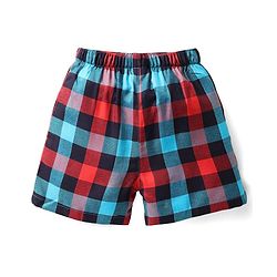 Babyhug Cotton Woven Above Knee Length Boxers With Checks & Vehicle Print Pack Of 3 - Blue