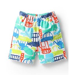 Babyhug Cotton Woven Above Knee Length Boxers With Checks & Vehicle Print Pack Of 3 - Blue