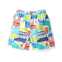 Babyhug Cotton Woven Above Knee Length Boxers With Checks & Vehicle Print Pack Of 3 - Blue