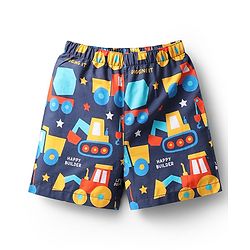Babyhug Cotton Woven Above Knee Length Boxers With Checks & Vehicle Print Pack Of 3 - Blue