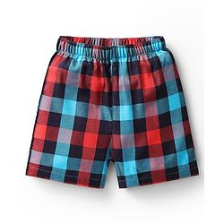 Babyhug Cotton Woven Above Knee Length Boxers With Checks & Vehicle Print Pack Of 3 - Blue