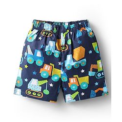 Babyhug Cotton Woven Above Knee Length Boxers With Checks & Construction Vehicle Print Pack Of 3 - Yellow Navy Blue & White
