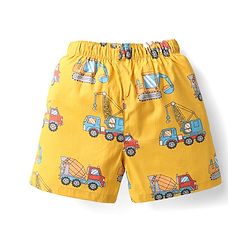 Babyhug Cotton Woven Above Knee Length Boxers With Checks & Construction Vehicle Print Pack Of 3 - Yellow Navy Blue & White