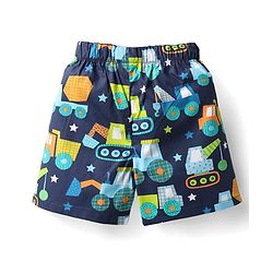 Babyhug Cotton Woven Above Knee Length Boxers With Checks & Construction Vehicle Print Pack Of 3 - Yellow Navy Blue & White