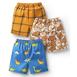 Babyhug Cotton Woven Boxers With Animal Print Pack Of 3 - Blue & White