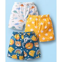 Babyhug Cotton Woven Above Knee Length Boxers With Animal & Star Print -   Navy Blue Yellow & White