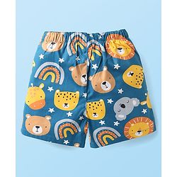 Babyhug Cotton Woven Above Knee Length Boxers With Animal & Star Print -   Navy Blue Yellow & White