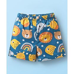 Babyhug Cotton Woven Above Knee Length Boxers With Animal & Star Print -   Navy Blue Yellow & White