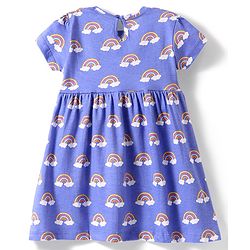 Babyhug Single Jersey Knit Half Sleeves Frock  with Rainbow & Heart Print with Bow Applique Pack of 2- Pink & Blue