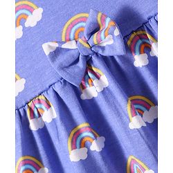 Babyhug Single Jersey Knit Half Sleeves Frock  with Rainbow & Heart Print with Bow Applique Pack of 2- Pink & Blue