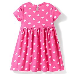 Babyhug Single Jersey Knit Half Sleeves Frock  with Rainbow & Heart Print with Bow Applique Pack of 2- Pink & Blue